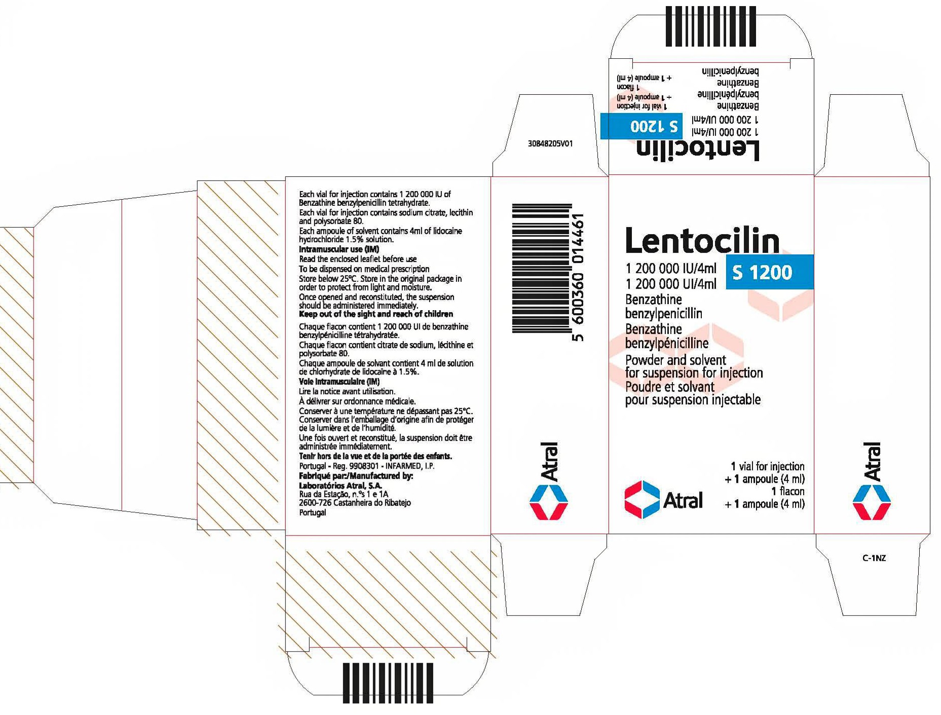 Lentocilin S 1200; 1 200 000 IU / 4 mL, Carton Label: