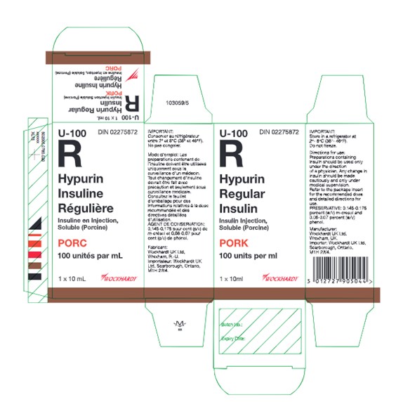 Image of Canadian-authorized carton label of Hypurin Regular Insulin Pork