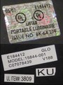 Fluorescent Portable Lamp labels and model number 