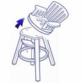 Arrow showing the seat detaching from the base of the high chair