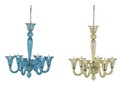 9154 Guistina chandelier (blue) and 9152 Guistina chandelier (yellow)