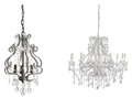 9061 Valentina chandelier (small, clear) and 9064 Passionata chandelier (white)