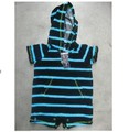 One-piece terry cover-up, black and blue stripes