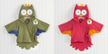 Hooded owl robes in green and pink
