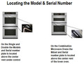Location of Model and Serial Numbers: On the Single and Double Ovens the Model and Serial number plate is located above the center vent under control panel. On the Combination Microwave Ovens the Model and Serial number plate is located above the center vent of the lower oven.