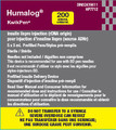 This is an image of the Humalog 200 units/mL KwikPen carton. A yellow warning box containing the wording do not transfer to a syringe severe overdose can result. The concentration of “200 units/mL” is written in a yellow box. The background color is dark grey instead of white for the Humalog 100 uni