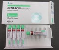 MSD Gentacin Ointment 0.1% (gentamicin). Carton of 10 x 10g tubes. 5 tubes of ointment are shown below the carton.