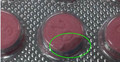 One chipped pink Alysena 28 pill, circled in green 