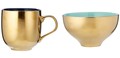 Desert Gold Mug Navy and Desert Gold Bowl Aqua