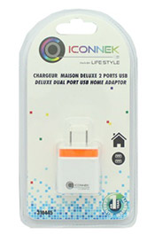 Chargeur USB maison de luxe à double port de marque Iconnek par Lifestyle - Numéro de modèle : 310445