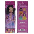 Doll with black hair, purple and pink dress