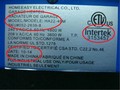 Location of model number, manufacturing date and certification file number on label for Mastercraft Portable Garage Heater