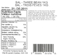 “Sal - Three Bean�? - Nutrition Facts table