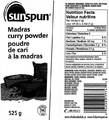 sunspun - poudre de cari à la madras - 525 grammes
