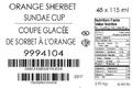 Coupe glacée de sorbet à l'orange 48 x 115 milliltre (étiquette de caisse)
