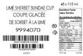 Coupe glacée de sorbet à la lime 48 x 115 milliltre (étiquette de caisse)