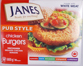 Janes : Burgers de poulet Style Pub – Burgers de poulet panés non cuits : 800 grammes