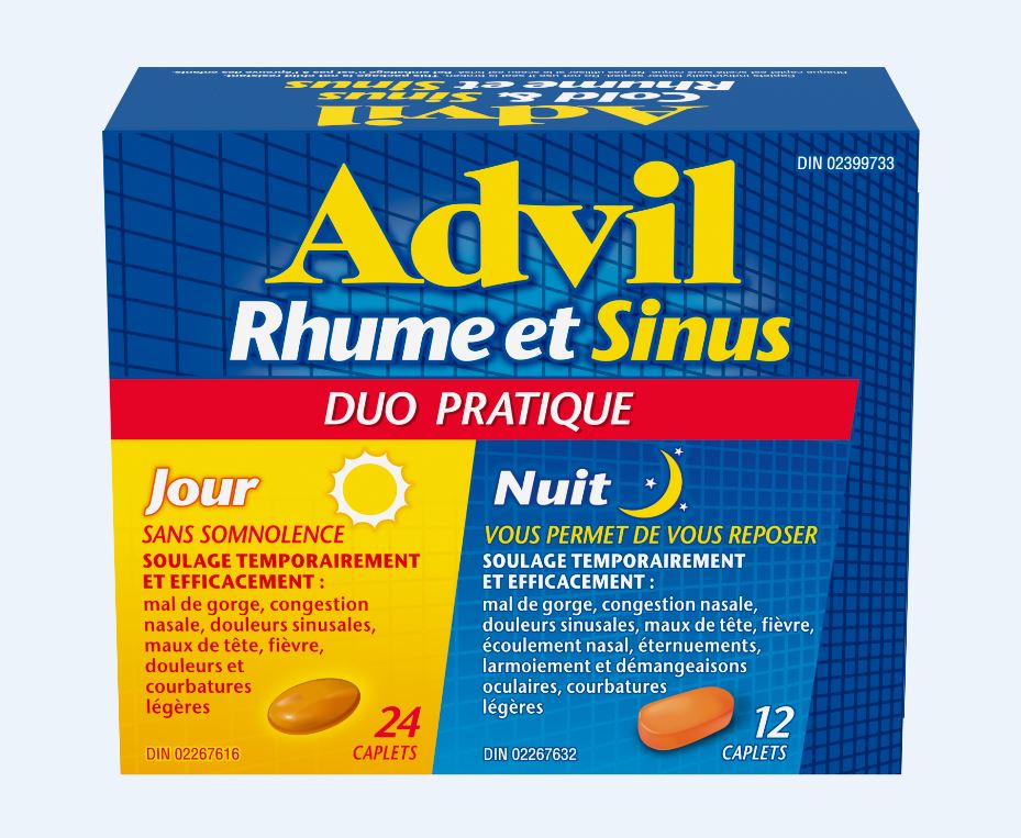 Deux lots d'Advil Rhume et Sinus Jour/Nuit Duo pratique font l'objet d'un  rappel en raison d'une erreur d'étiquetage pouvant entraîner une confusion  entre les comprimés de jour et de nuit | SGC