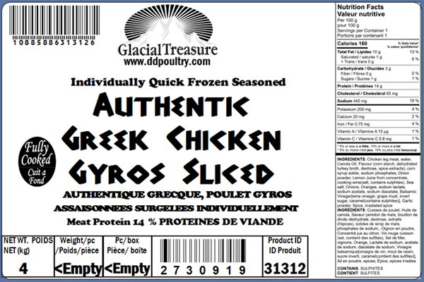 Rappel de produits de poulet de marque Glacial Treasure en raison