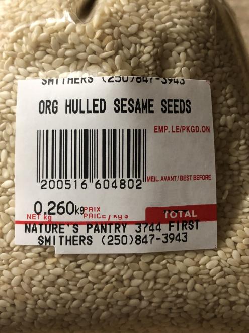 None – Org hulled sesame seeds - Variable (sold clerk served)