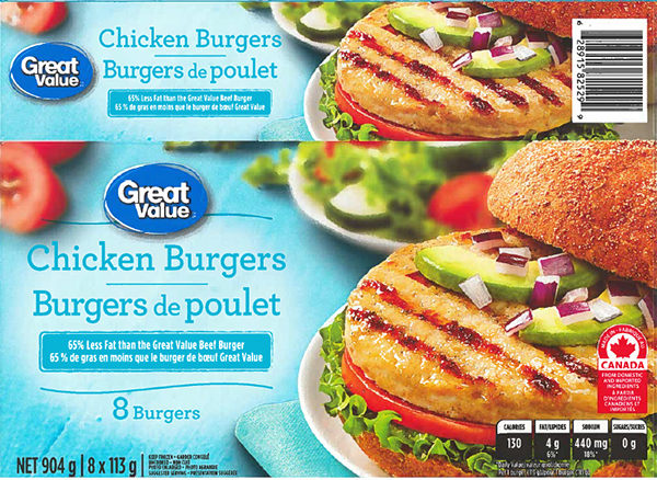 Great Value - Chicken Burgers - 904 g (8 x 113 g)
