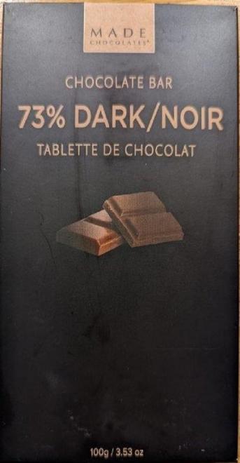 Made Chocolates brand - 73% Dark Chocolate Bar - 100 grams