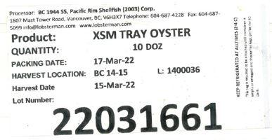XSM Tray Oysters - March 15