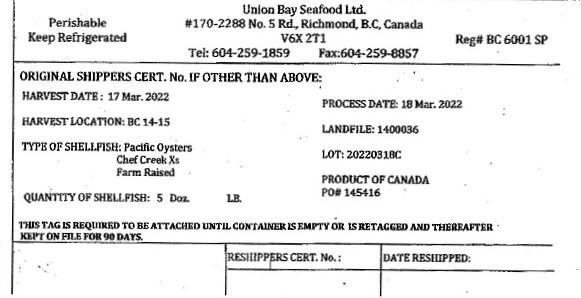 Union Bay Seafood Ltd. - Pacific Oysters - Chef Creek Xs