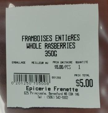 Épicerie Frenette - whole raspberries (frozen) - 350 g
