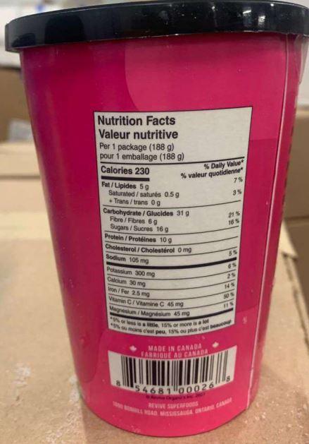 Revive Superfoods Raspberry & Mango Smoothie - Nutrition Facts