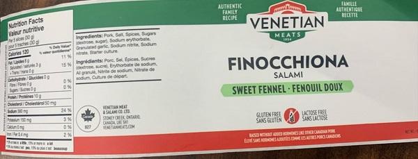 Venetian Meats – Finocchiona Salami Sweet Fennel – 2 kg