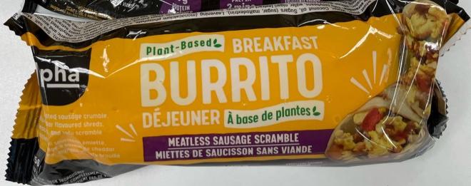 Alpha Plant-based Breakfast Burrito - Meatless Sausage Scramble, 156 g, Lot 0216220BB, EXP 02.10.2024 - Front