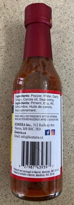 Komera Original - « Sauce de piment fort assaisonee » - 148 ml - Derrière