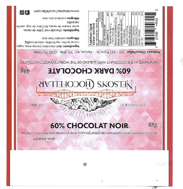 Nelson's Chocofellar - 60% Chocolat noir - 48 g - Étiquette