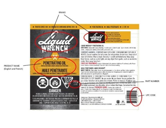 Image 2. Emplacement du CUP et du numéro de pièce