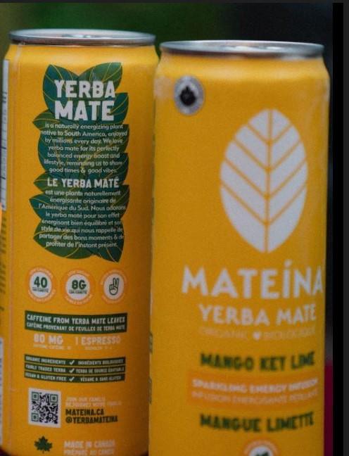 Mateína Yerba Mate - Infusion énergistante pétillante mangue limette biologique - 355 mL - Avant