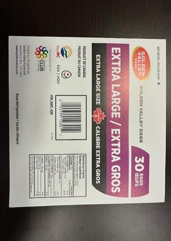 Golden Valley Eggs - Extra Large Size Eggs - 30 eggs- Label