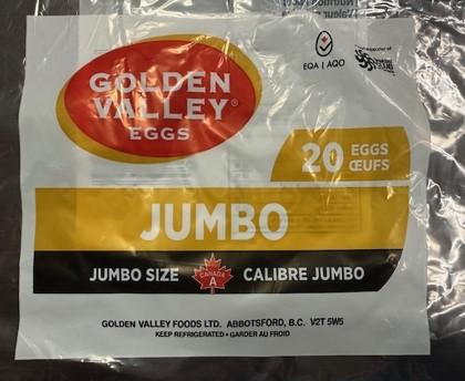 Golden Valley Eggs - Jumbo Size Eggs - 20 eggs - Label