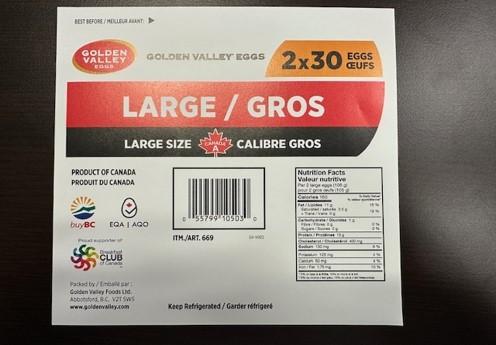 Golden Valley Eggs - Œufs Calibre Gros - 2 x 30 œufs - Étiquette