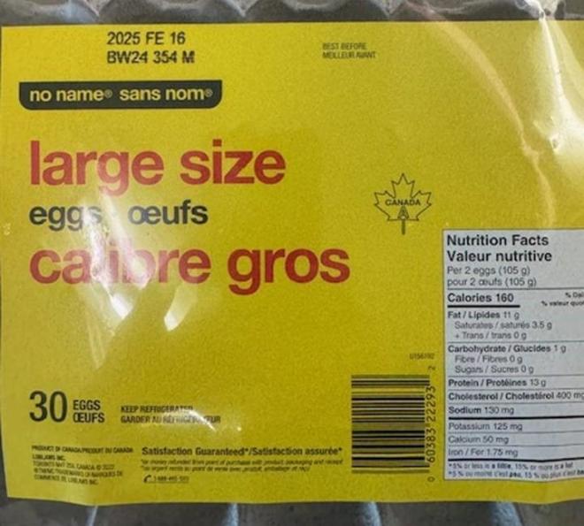 no name - Large Size Eggs - 30 eggs - Label w. lot code