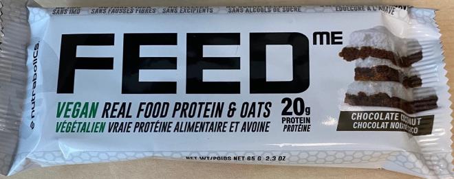 Nutrabolics - Feed Me Vegan Real Food Protein &amp; Oats Chocolate Coconut - NB070 BB APR 15 2025 - Front