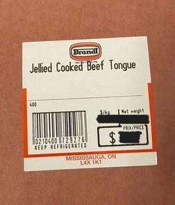 G Brandt Meat Packer - « Jellied Cooked Beef Tongue » - Étiquette