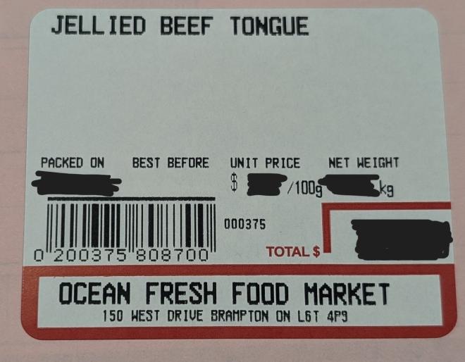 Ocean Fresh Food Market - Jellied Beef Tongue - Label