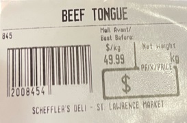 Scheffler's Deli - « Beef Tongue » - étiquette