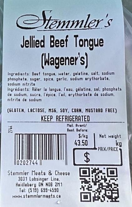 Stemmler's - « Jellied beef tongue (Wagener's)  » -  Étiquette