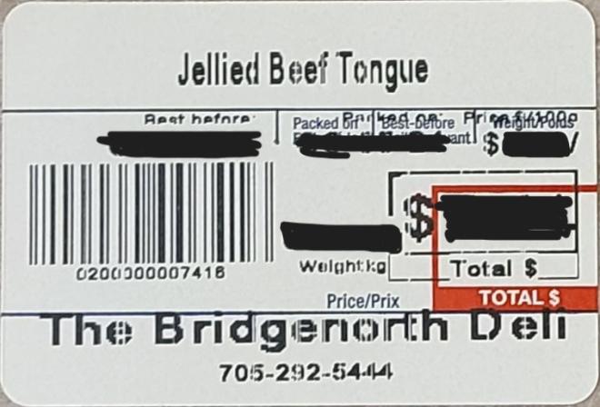 The Bridgenorth Deli - « Jellied Beef Tongue » - Étiquette
