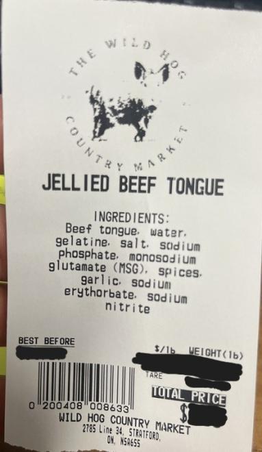 The Wild Hog Country Market - Jellied Beef Tongue - Label