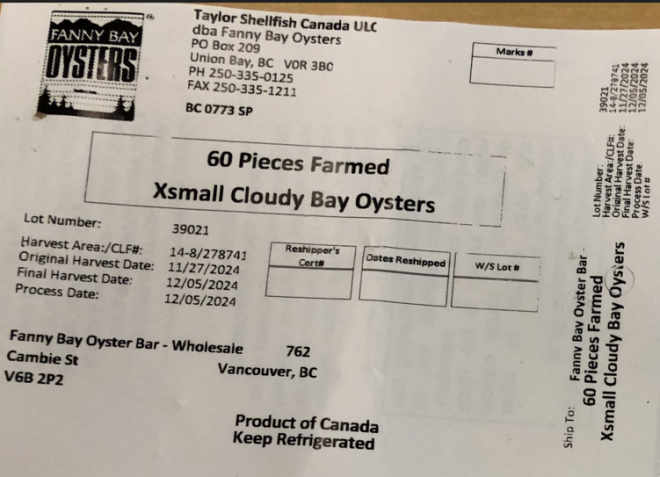 Taylor Shellfish ULC - Cloudy Bay oysters - Xsmall - Lot 39021