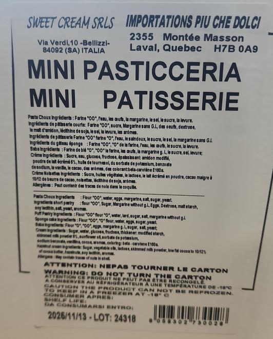 Sweet Cream - « Mini Patisserie » - ~4kg (4 boîtes x 30 morceaux) - Étiquette