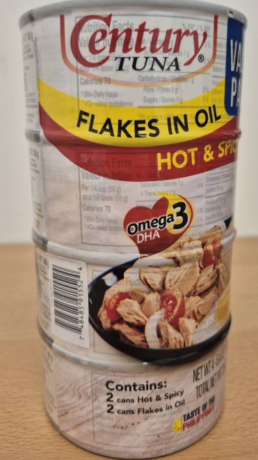 Century brand Tuna Value Pack – Flakes in Oil, Hot &amp; Spicy - 4 x 180 g - Front